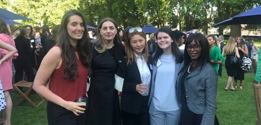 Emma (second from right) undertook an internship at a barrister’s chambers in the Temple (one of the legal districts in London). Along with other women from her chambers she attended the Inner Temple Women’s Forum Garden Party, 3rd July 2019.